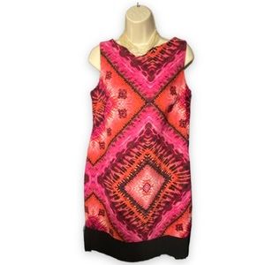 AGB Dress Womens 14 Sleeveless Dress Straight Magenta Print Stretch